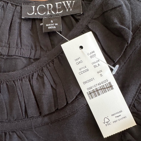 NEW J. CREW Gathered ruffle-sleeve top in cotton-blend voile Black Size Small - Picture 7 of 9